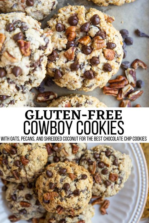 Gf Df Dessert, Cookies With Pecans, Cowboy Cookie Recipe, Gf Food, Cowboy Cookies, Gluten Free Cookie Recipes, Gluten Free Sweet, Gluten Free Sweets, Gluten Free Dairy Free Recipes