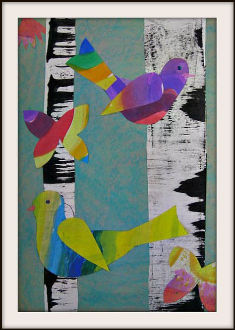 MaryMaking: Lois Ehlert Inspired Bird Collages Kindergarten Art Crafts, Lois Ehlert, Bird Template, Simple Collage, Art Camp, Kids Art Class, Elementary Art Projects, Mom Art, Kindergarten Art