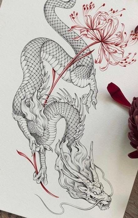 Dragon Tattoo Drawing, Dragon Tattoo Art, Chinese Dragon Tattoos, Japanese Dragon Tattoo, Dragon Sleeve Tattoos, Dragon Sketch, Tato Lengan, Tattoo Style Drawings, Dragon Tattoo Designs