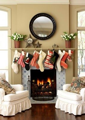 stocking 101 {great little guide for stocking stuffing!} Christmas Styles, Holiday Mantel, Christmas Mantel Decorations, Christmas Mantle, Deco Boheme, Christmas Fireplace, Groundhog Day, Christmas Mantels, Christmas Party Decorations