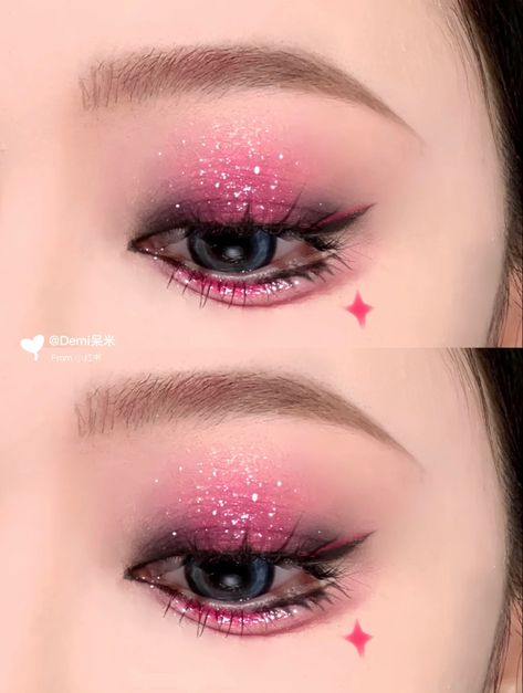 Black And Pink Makeup, Make Up Barbie, Pink And Black Makeup, Cute Pink Makeup, Epic Clothing, Cute Eye Makeup, Doll Eye Makeup, Kawaii Makeup, Graphic Makeup