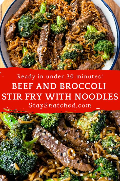 This mouthwatering Beef and Broccoli Stir Fry with Ramen features tender strips of beef, crisp broccoli florets, and perfectly cooked noodles that come together in a homemade savory sauce that's bursting with flavor. This quick and easy recipe is perfect for busy weeknights, providing a satisfying and delicious meal in under 30 minutes. Make your favorite takeout right at home. Stir Fry With Ramen Noodles, Steak Stirfry Recipes, Healthy Beef And Broccoli, Stir Fry Meat, Chinese Beef And Broccoli, Beef Broccoli Stir Fry, Steak And Broccoli, Easy Beef And Broccoli, Steak Stir Fry