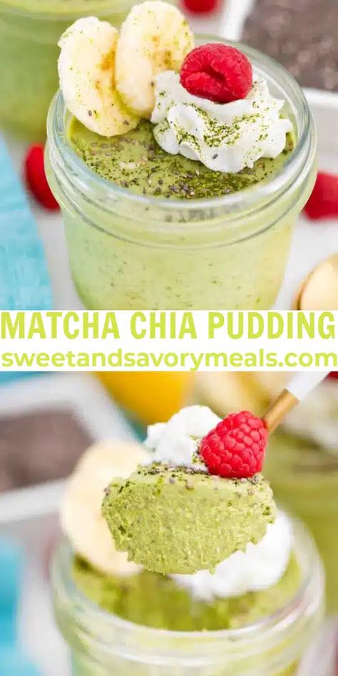 Matcha Chia Pudding Recipe - Sweet and Savory Meals Matcha Chia Seed Pudding, Matcha Chia Pudding, Mouthwatering Desserts, Homemade Whipped Cream Recipe, Alcoholic Punch Recipes, Chia Pudding Recipe, Chia Recipe, Savory Meals, Chia Pudding Recipes