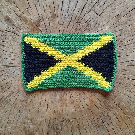 Crochet Pattern: Jamaican Flag, Mug Rug, Crochet Applique, Flag of Jamaica, sports patch, Travel Patch, Olympic Games, Carribbean flag Puerto Rico Crochet, Juneteenth Crochet Ideas, Crochet Canadian Flag, Crochet Jamaican Blanket, Jamaica Crochet, Mug Rug Crochet, Flag Of Jamaica, Rug Crochet, Jamaica Flag