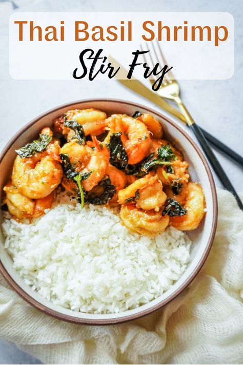 Spicy Shrimp Stir Fry, Thai Basil Shrimp, Spicy Meals, Basil Shrimp, Stir Fry Shrimp Recipes, Cooking Curry, Thai Shrimp, Shrimp Stir Fry, Basil Recipes