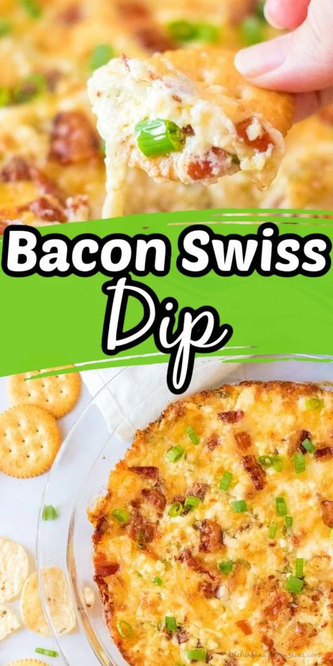 Hot Bacon And Swiss Dip, Swiss Cheese Dip With Mayo, Swiss Cheese Appetizers, Swiss Dip, Swiss Cheese Dip, Swiss Cheese Recipes, Bacon Appetizer, Bacon Dip Recipes, Savory Bacon