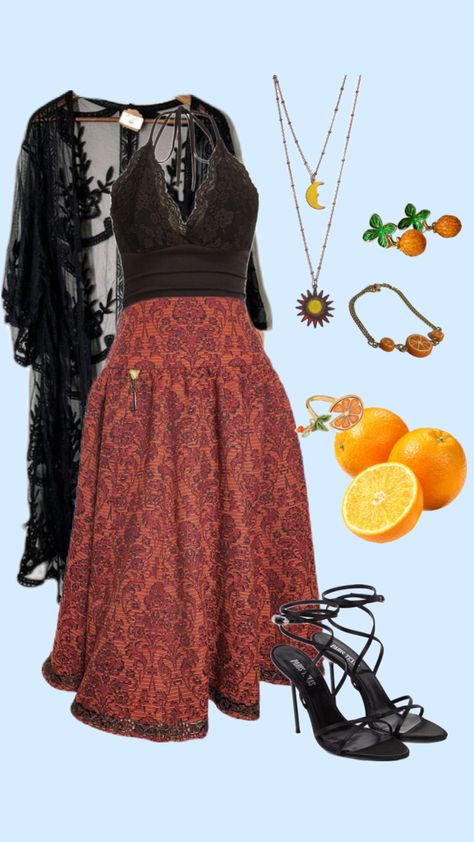 Orange themed alternative hippie outfit Alternative Hippie, Hippie Outfits, Moda Fashion, Orange, How To Wear, Clothes