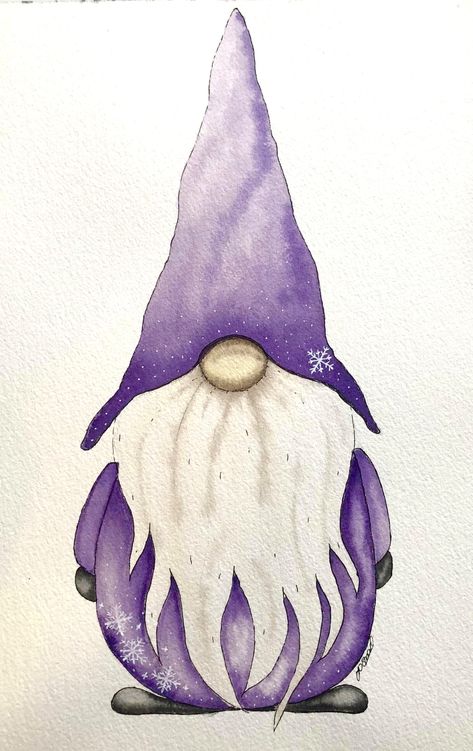 Rug Hooking Gnome, Watercolour Christmas Gnomes, Watercolor Christmas Gnome Tutorial, Watercolor Nomes, Christmas Art Ideas Drawing, Watercolour Gnomes, Christmas Nomes, Rainy Day Drawing, Watercolor Gnomes