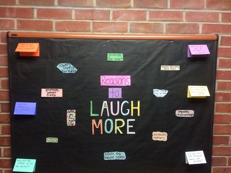 RA, CA, res life, college bulletin board, "Reasons to Laugh More"  There are silly jokes/riddles on the tops of the folded papers and on the inside are the answers Joke Bulletin Board Ideas, College Bulletin Board, College Bulletin Boards, Laugh More, Increase Memory, Res Life, Boost Memory, Bulletin Board Ideas, How To Improve Relationship