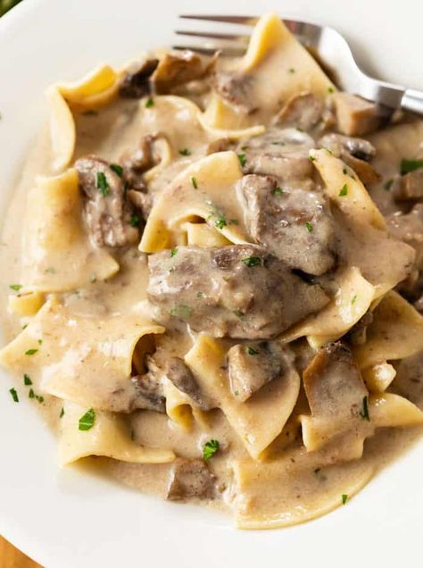 This Beef Stroganoff recipe is easy to make in the Slow Cooker with stew meat! It's made creamy with sour cream and is a truly comforting Crock Pot recipe. #beefrecipes #slowcookerdinnerideas #familydinner #budgetmealplanning Crock Pot Stroganoff, The Cozy Cook, Cozy Cook, Beef Stroganoff Crockpot, Slow Cooker Beef Stroganoff, Beef Noodles, Delicious Slow Cooker Recipes, Beef Stew Crockpot, Stroganoff Recipe