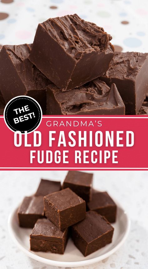 Grandma's Old Fashioned Fudge Recipe only has four ingredients. It only takes about ten minutes to make and is a wonderful gift. Old Recipes Vintage Grandmothers, Old Fashion Fudge Recipes, Elvis Cakes, Best Fudge Recipe, Boat Drinks, Old Fashioned Fudge, Easy Fudge, Brownies Recipe Homemade, Fudge Recipes Chocolate