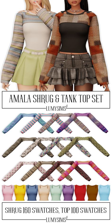 Amala Shrug and Top Sims 4 CC Y2K Grunge Fairy Core Summer/Fall set, 160 + 100 Swatches Simplicity Cc Sims 4, Sims 4 Cc Headphones Y2k, Sims 4 Cc Y2k Winter Clothes, Sims R Cc Clothes, Clothing Sets Sims 4 Cc, Sims 4 Cc Pinafore Dress, Sims 4 Bolero Cc, Sims 4 Clothing Accessories Cc, Sims Cc Tank Top