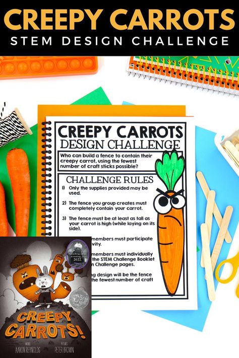 Creepy Carrots Stem, Elementary Halloween Crafts, Upper Elementary Halloween, Fall Stem Challenges, Halloween Stem Challenge, Stem Challenges Elementary, Creepy Carrots, Halloween Stem Activities, Homeschool Stem