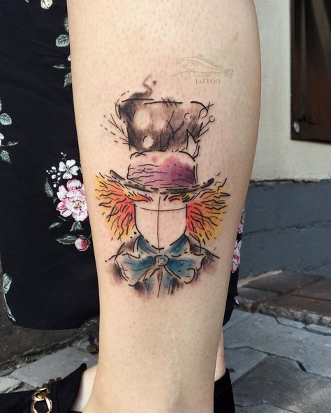 Small Mad Hatter Tattoo -patrz.dorsz Mad Hatter Tattoo Small, Mad Hatter Tattoo Ideas, Female Mad Hatter, Hatter Tattoo, Mad Hatter Tattoo, Alice In Wonderland Tattoo, Magic Runes, Monkey Tattoos, Z Tattoo