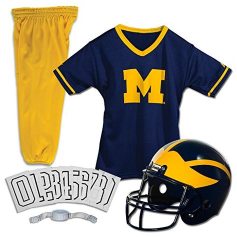 Franklin Sports NCAA Deluxe Youth Team Uniform Set Football Player Costume, Football Costume, College Football Uniforms, College Football Helmets, Kids Helmets, Michigan Football, Football Uniform, Youth Football, Football Kids