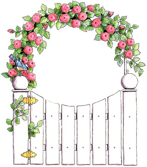 Red Charm, Flower Drawing Tutorials, Garden Drawing, Hand Embroidery Patterns, Flower Drawing, Diy Art, Scrapbook Paper, Cute Drawings, Fence