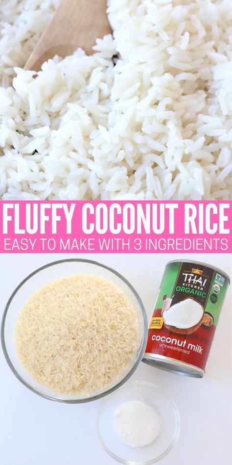 Learn how to make fluffy coconut rice on the stove or in an Instant Pot with white rice and coconut milk! This recipe is simple and delicious paired with Thai, Indian or Caribbean cuisines. Coconut Rice In Instant Pot, Asian Recipes With Coconut Milk, Leftover Coconut Rice Recipes, Coconut Rice With Vegetables, Coconut Jasmine Rice Rice Cooker, Fluffy Coconut Rice, Coconut Rice Recipe Instant Pot, Coconut Rice In Rice Cooker Recipe, Coconut Instant Rice