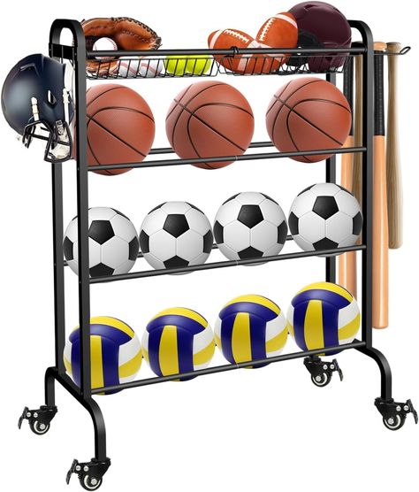 Ardier Ball Rack Organizer with Wheels, 4Tier-Rolling Basketball Racks Holder for Balls, Sports Equipment Storage Stand Organizer for Basketball, Football,... Baseball Bat Holder, Sports Equipment Organization, Sports Equipment Storage, Basketball Training Equipment, Sport Rack, Design Tech, Ball Storage, Equipment Storage, Storage Stand