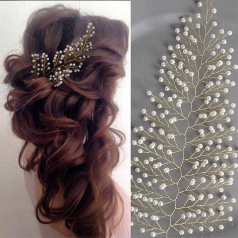 Wedding Hair Brooch, Champagne Hair, Pearl Headpiece Wedding, Vine Headband, Pearl Wedding Hair, Pearl Bridal Hair, Hair Garland, Silver Hair Comb, Rhinestone Headpiece