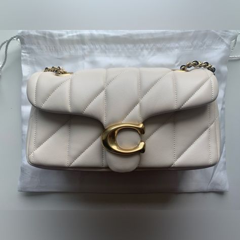 COACH Quilted Tabby 20 in Chalk NWT Coach Quilted Tabby, Coach Tabby, Nappa Leather, Brass Hardware, Coach Bags, Dream Life, Chalk, Dust Bag, White Gold