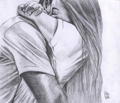 Drawings Of People Kissing, Pencil Drawings Of Love, Easy People Drawings, Cute Drawings Of Love, Pencil Drawing Images, Sweet Drawings, Couple Drawing, Drawing Hands, Easy Love Drawings