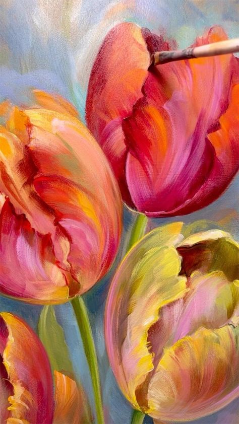 Alissa Kari on Reels | Fruit Bats · The Deep Well Tulip Abstract Painting, Alissa Kari, Tulip Paintings, Ali Kay, Pretty Tulips, Fruit Paintings, Fruit Bats, Tulip Painting, Tulips Art