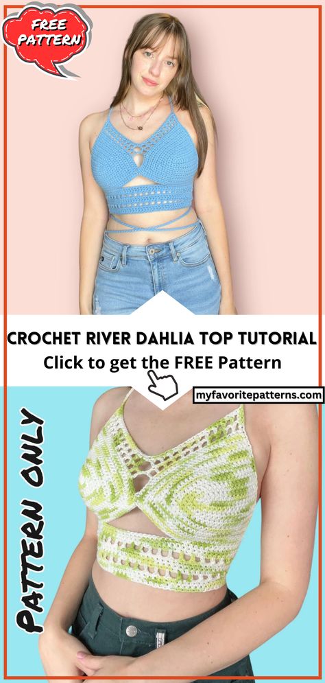 Crochet River Dahlia Top Tutorial - Free Crochet Pattern Plus Size Crochet Patterns Free, Quick Crochet Top, Make A Crop Top, Crochet Halter Top Pattern, Plus Size Crochet, Halter Top Pattern, Crochet Dress Pattern Free, Blouse Tops Designs, Crochet Crop Top Pattern