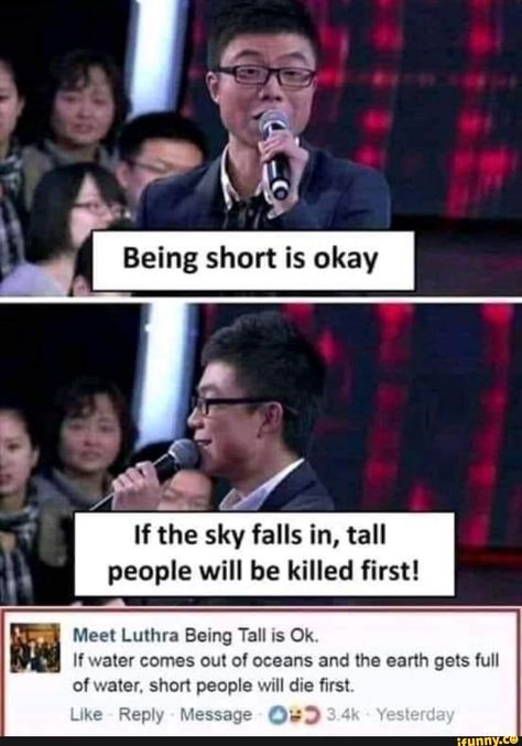 Found on iFunny Tall People Memes, Tall People Jokes, Short People Jokes, Being Short, Tall Height, Funny Pictures With Captions, Tall People, Short People, Short Jokes