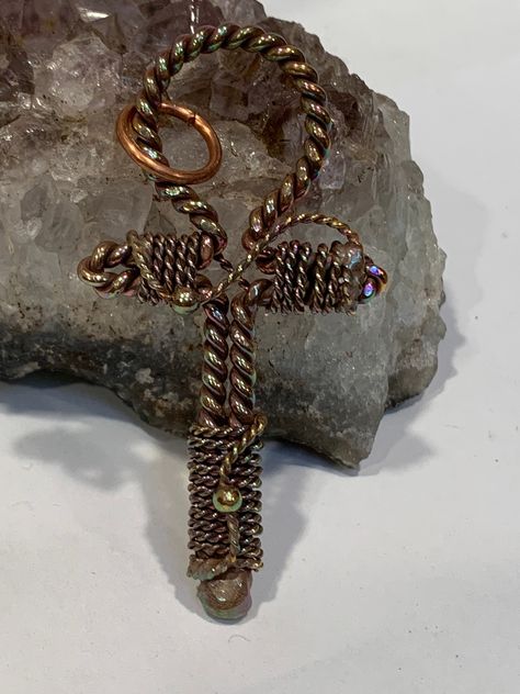 Excited to share this item from my #etsy shop: 1/4 Empowerment Cubit copper Tensor energy Ankh pendant with two healing coils Tensor Rings, Ankh Ring, Ankh Pendant, Spring Hill, Copper Pendants, Wire Art, Coils, Wire Wrap, Pyramid