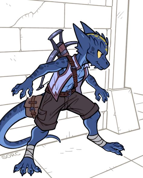 but black/grey Kobold Dnd, Dragonborn Character Design, Kobold Ranger, Blue Kobold Art, Kobold Character Art, Silver Kobold, Kobold Noble, Kobold D&d, Kobold Drakewarden