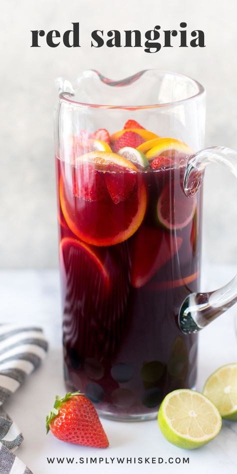 Simple Red Sangria | Easy sangria recipe, summer cocktails, cocktail recipe #cocktails #sangria #redwine | @simplywhisked Virgin Sangria, Easy Sangria, Best Sangria Recipe, Red Sangria Recipes, Easy Sangria Recipes, Grill Dessert, Red Wine Sangria, Berry Sangria, Peach Sangria