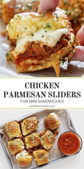 Mini Panini, Parmesan Sliders, Easy Slider Recipes, Chicken Parmesan Sliders, For Dinner, Mini Sandwiches, Slider Recipes, Football Food, Idee Pasto Sano