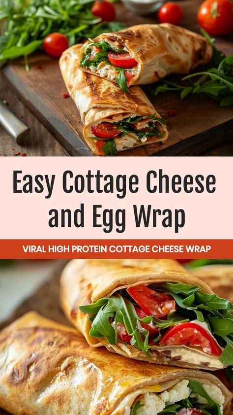 Looking for a delicious and nutritious breakfast option? Try this satisfying cottage cheese and egg wrap recipe! Packed with protein, it's the perfect way to start your day on a healthy note. With just a few simple ingredients, you can whip up this tasty meal in no time. Whether you're looking for a quick breakfast on the go or a leisurely weekend brunch idea, this cottage cheese and egg wrap is sure to hit the spot.  Ingredients 1 cup cottage cheese 2 eggs Seasonings (optional) Bell pepper Red Cottage Cheese Egg Wrap Recipes, Cottage Cheese Eggs Tortilla, Egg And Cottage Cheese Breakfast, Cottage Cheese Egg White Wrap, Egg White Wrap Ideas, Cottage Cheese Bowl Ideas, Egg And Cottage Cheese Recipes, Breakfast Ideas Cottage Cheese, Cottage Cheese Egg Wrap