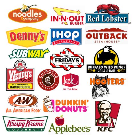 Get ready to be shocked. American Logo Design, Famous Logo Design, Food Brand Logos, All American Food, Logo Luxe, Luxe Logo, Noodles And Company, Fast Food Logos, American Fast Food