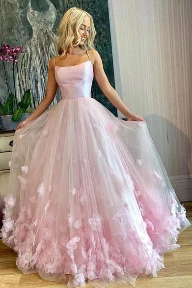 Pink Tulle Prom Dress, Pink Spaghetti, Trendy Prom Dresses, Spaghetti Strap Prom Dress, Stunning Prom Dresses, Pink Prom Dress, Pink Prom, Girly Dresses, Cute Prom Dresses