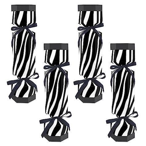 Diy Party Favor Boxes, Zebra Print Party, Diy Crackers, Diy Favor Boxes, Tiny Trinkets, Party Crackers, Table Favors, Small Party, How To Tie Ribbon