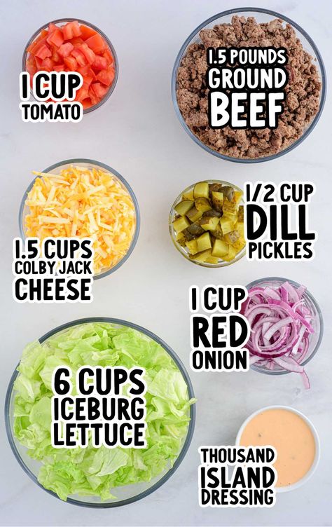 Big Mac Healthy, Bic Mac Salad, Big Mac Pasta Salad Recipe, Healthy Big Mac Salad, Big Mac Bowls, Big Mac Pasta Salad, Big Mac Salad Keto, Big Salad Recipes, Big Mac Bowl