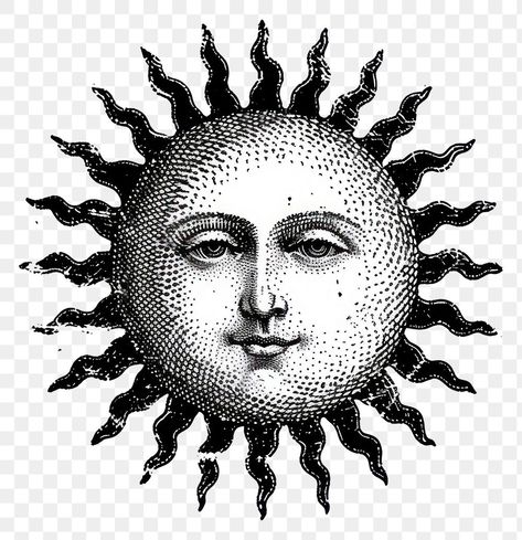 Sun Illustration Vintage, Vintage Sun Art, Face Illustration Art, Sun Vintage, Sun Drawing, Bike Room, Sun Illustration, Png Vintage, Sun Face