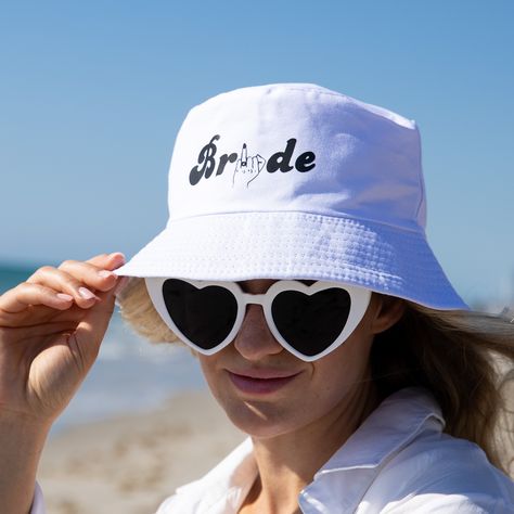 Bride Bachelorette Party Hats, Bride Bucket Hat, Bride white hat, Bride Sun hat,  Bridal shower gift, Bachelorette favors, Bride cap -bucket by SistersGShop on Etsy Bachelorette Party Hats, Bachelorette Party Hat, Bachelorette Favors, Bride Bachelorette, Bachelorette Party Bride, Total White, Bridal Shower Gift, White Hat, Bridal Shower Gifts