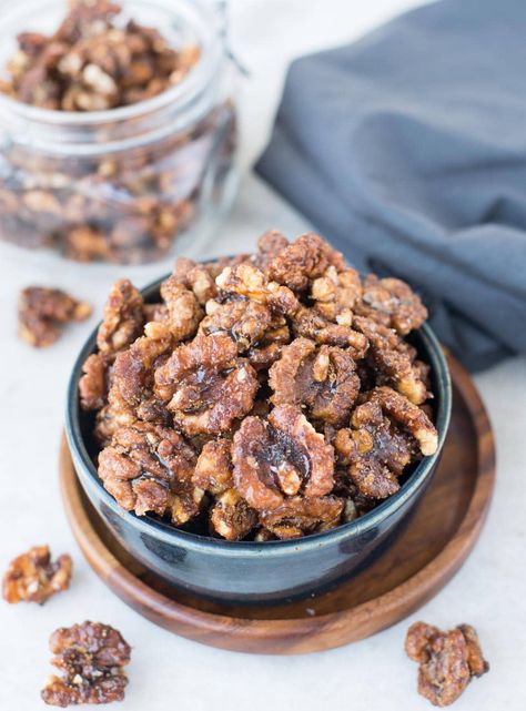 Honey Spiced Candied Walnut Candied Walnut Recipe, Spiced Walnuts, Fried Potato Chips, The Slow Roasted Italian, Honey Toast, Walnut Recipes, Roasted Walnuts, Cream Cheese Spreads, Strawberry Salad