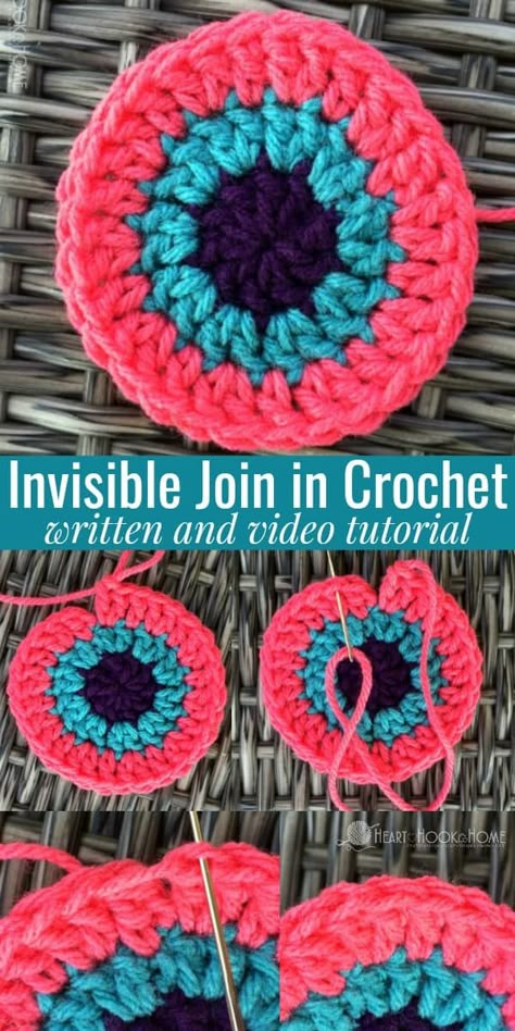 The Invisible Join Technique for Crochet Crochet Invisible Join, Outstanding Crochet, Invisible Join, Crochet Stitches Ideas, Blanket Rug, Crochet Hack, Hanging Ideas, Rug Wall, Crochet Circles