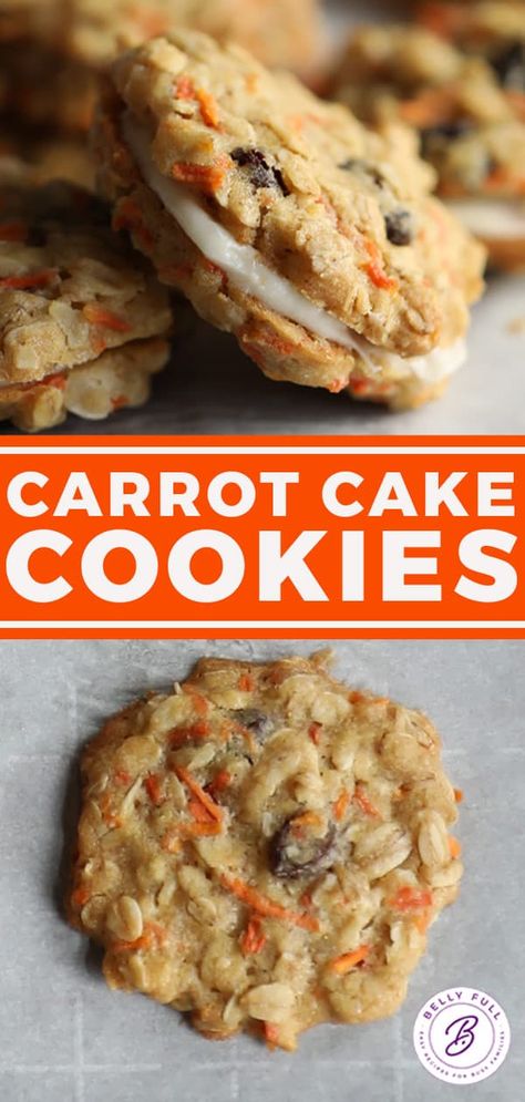 Easy Carrot Cake Cookies, Carrot Cake Sandwich Cookies, Chewy Sugar Cookie Recipe, Cake Sandwich, Baking Treats, Easy Carrot Cake, Classic Cookies Recipes, Carrot Cake Cookies, Cookies Soft