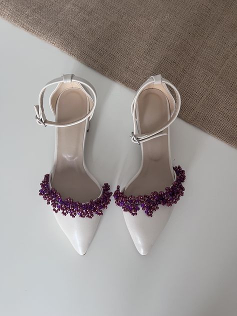 Royal Purple Wedding, Purple Wedding Shoes, Wedding Shoes For Bride, Ivory Bride, Shoes For Bride, Perfect Wedding Shoes, Pearl Shoes, Ivory Wedding Shoes, Fashion Shoes Heels