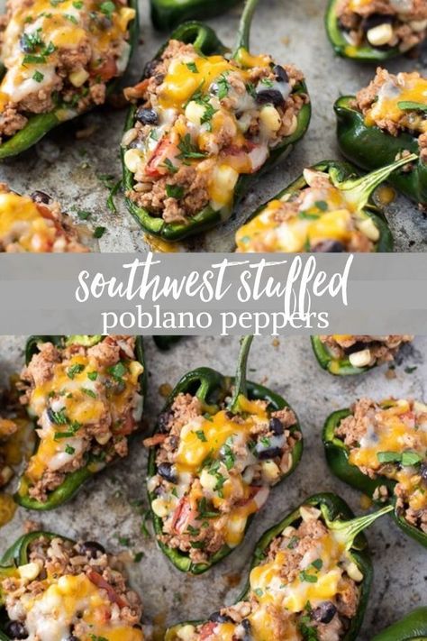 Ground Turkey Stuffed Poblano Peppers, Turkey Stuffed Poblano Peppers, Southwest Stuffed Poblano Peppers, Stuff Poblano Pepper Recipes, Stuffed Poblano Pepper Recipes, Poblano Pepper Recipes, Stuffed Poblano Pepper, Southwest Stuffed Peppers, Poblano Recipes