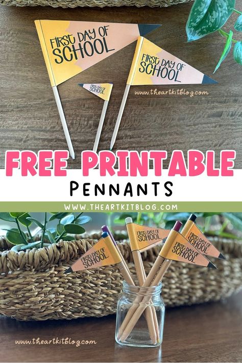 Cute! First Day of School Pennants FREE Printable! Grape Ice Cream, Consonant Blends Worksheets, Homeschool Field Trips, First Day School, Etiquette And Manners, School Coloring Pages, Homeschool Inspiration, School Pencils, Educational Activities For Kids