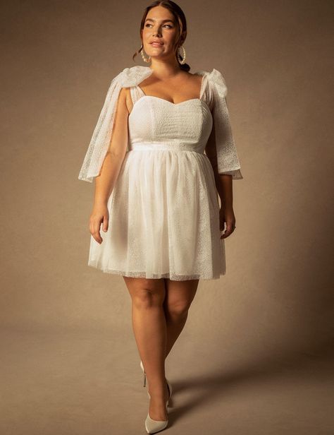 Short Wedding Dress Curvy Bride, Plus Size Retro Wedding Dress, Engagement Party Dress Plus Size, Bridal Shower Dress For Bride Plus Size, Bridal Shower Outfit For Bride Plus Size, Plus Size Bachelorette Outfit For Bride, Fall Bridal Shower Outfit For Bride, Plus Size Reception Dress, Plus Size Bridal Shower Outfit