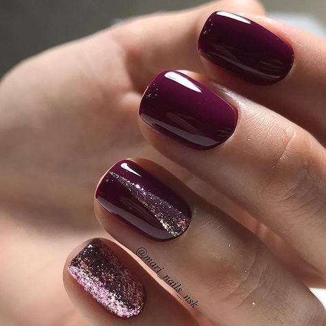 nails Burgundy Nail Art, Burgundy Nail Designs, Wine Nails, Fall Gel Nails, Burgundy Nails, Super Nails, Trendy Nail Design, Gel Nail Designs, Glitter Nail Art