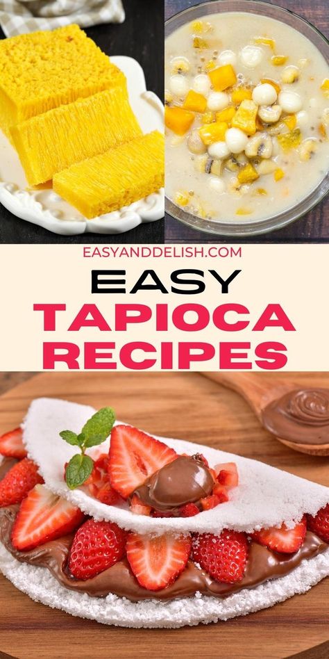 collage showing several tapioca recipes Recipes From Different Countries, Gluten Free Breadsticks, Tapioca Cake, Tapioca Recipes, Gluten Free Substitutes, Tapioca Flour, Global Cuisine, Delish Recipes, Brazilian Food