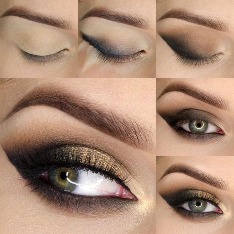 Black And Golden Eye Makeup, Photo Makeup Tutorial, Makeup Ideas Black, Black Dress Boho, Smokey Cat Eye, Golden Eye Makeup, Eclipse Photos, Makeup Geek Eyeshadow, Eye Tutorial