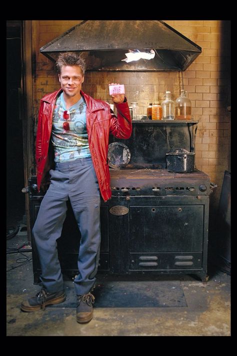 Tyler Durden, Brad Pitt, A Man, Leather Jacket, Red, Leather